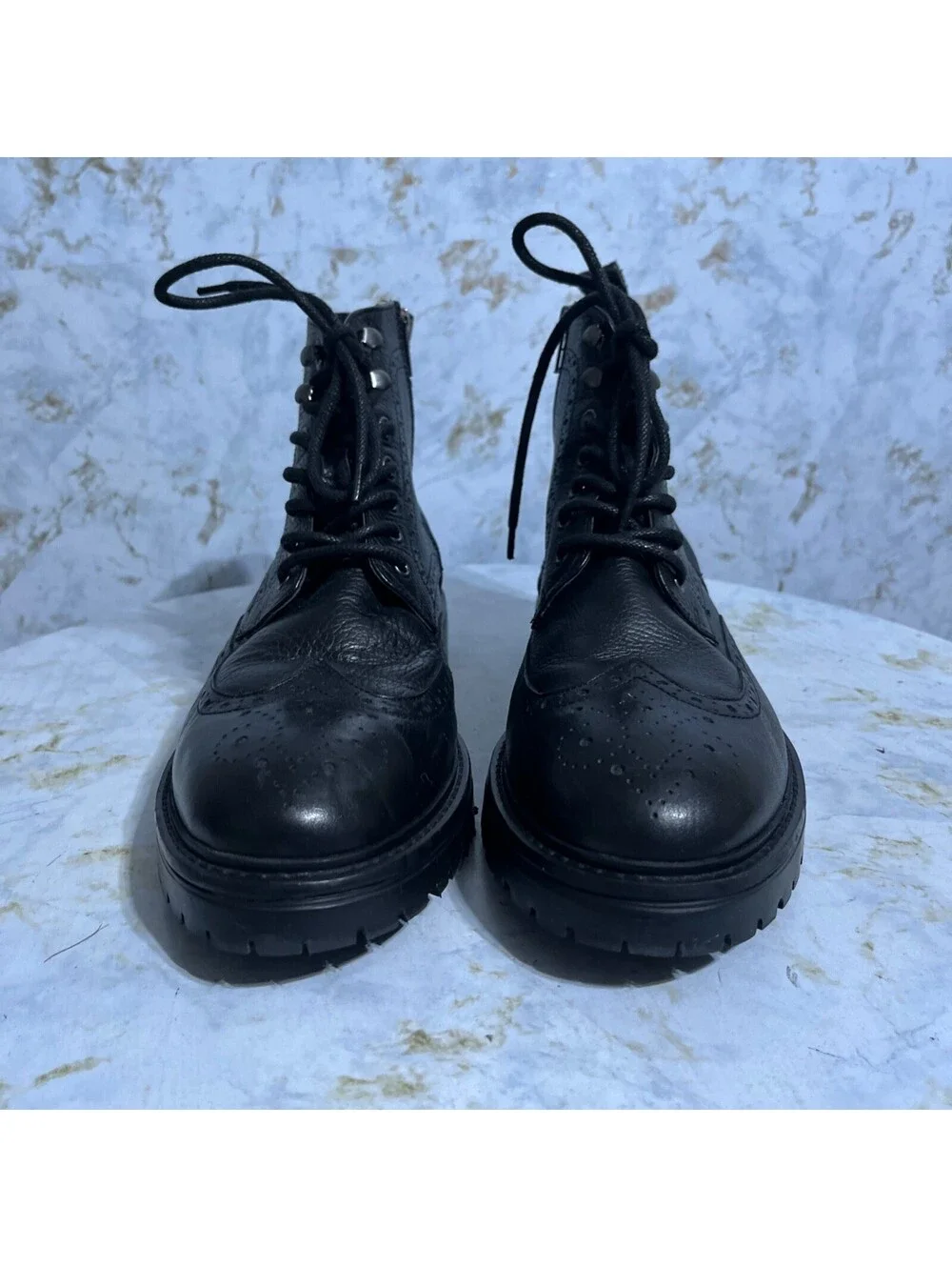 Vince Camuto Namid Men's Size 12M Shoes Black Leather Brogue Comfort Dress Boots